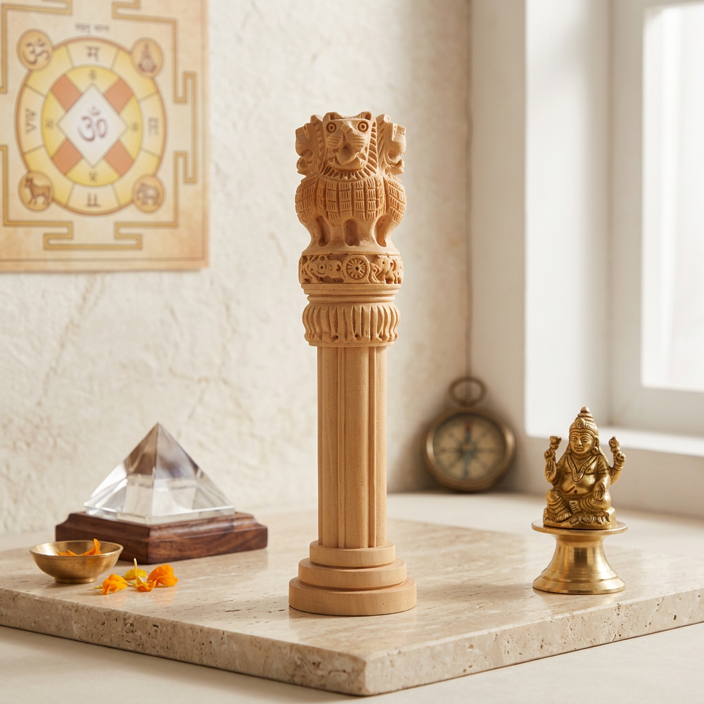 Wooden Ashok Stambh for Office Desk - Career, Government Work and Contracts Vastu