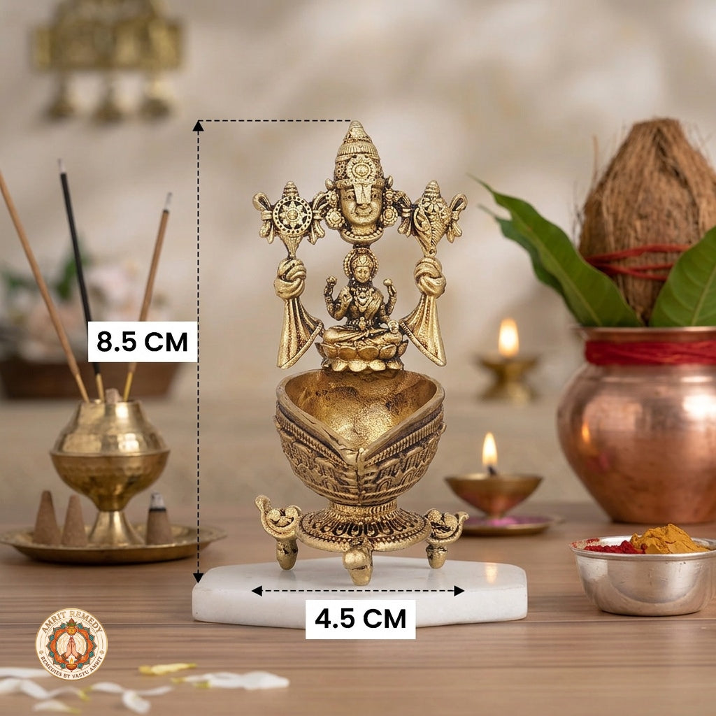 Brass Lakshmi Venkateswara Deepam for Vastu, Prosperity & Puja (8.5 cm)