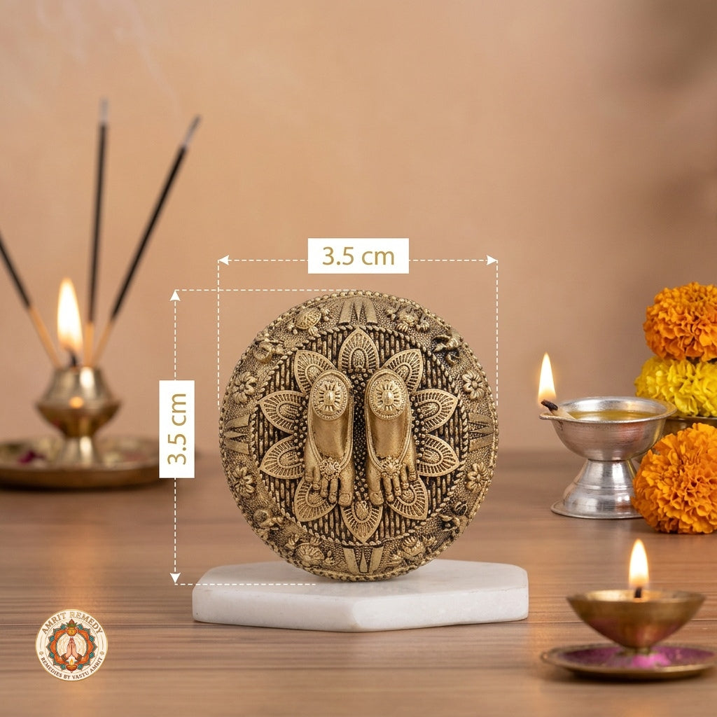 Brass Lakshmi Vishnu Charan Paduka for Wealth, Protection & Puja (3.5 cm)