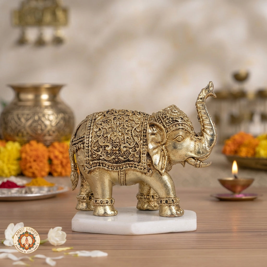 Brass Trunk-Up Elephant Idol for Wealth, Luck & Authority (5.5 cm)