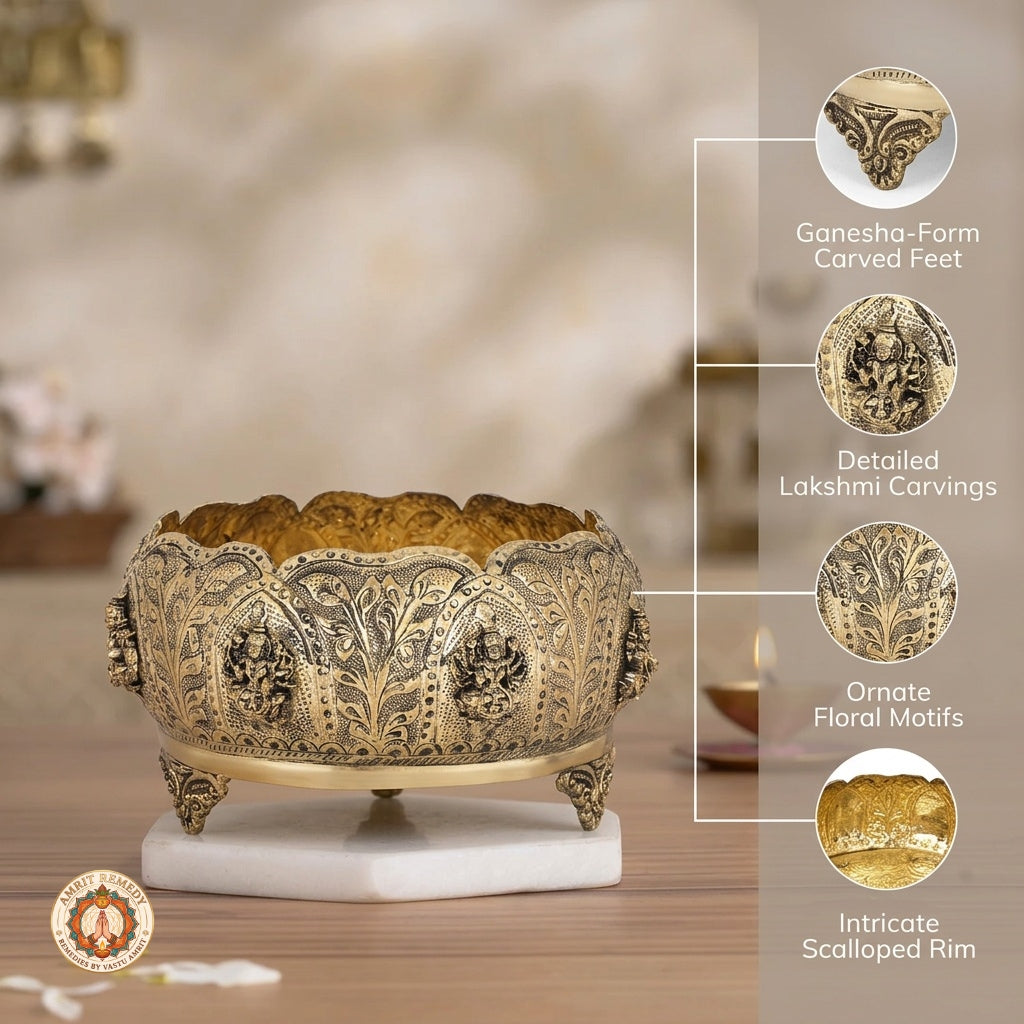 Brass Ashta Lakshmi Urli for Entrance, Vastu & Festive Decor