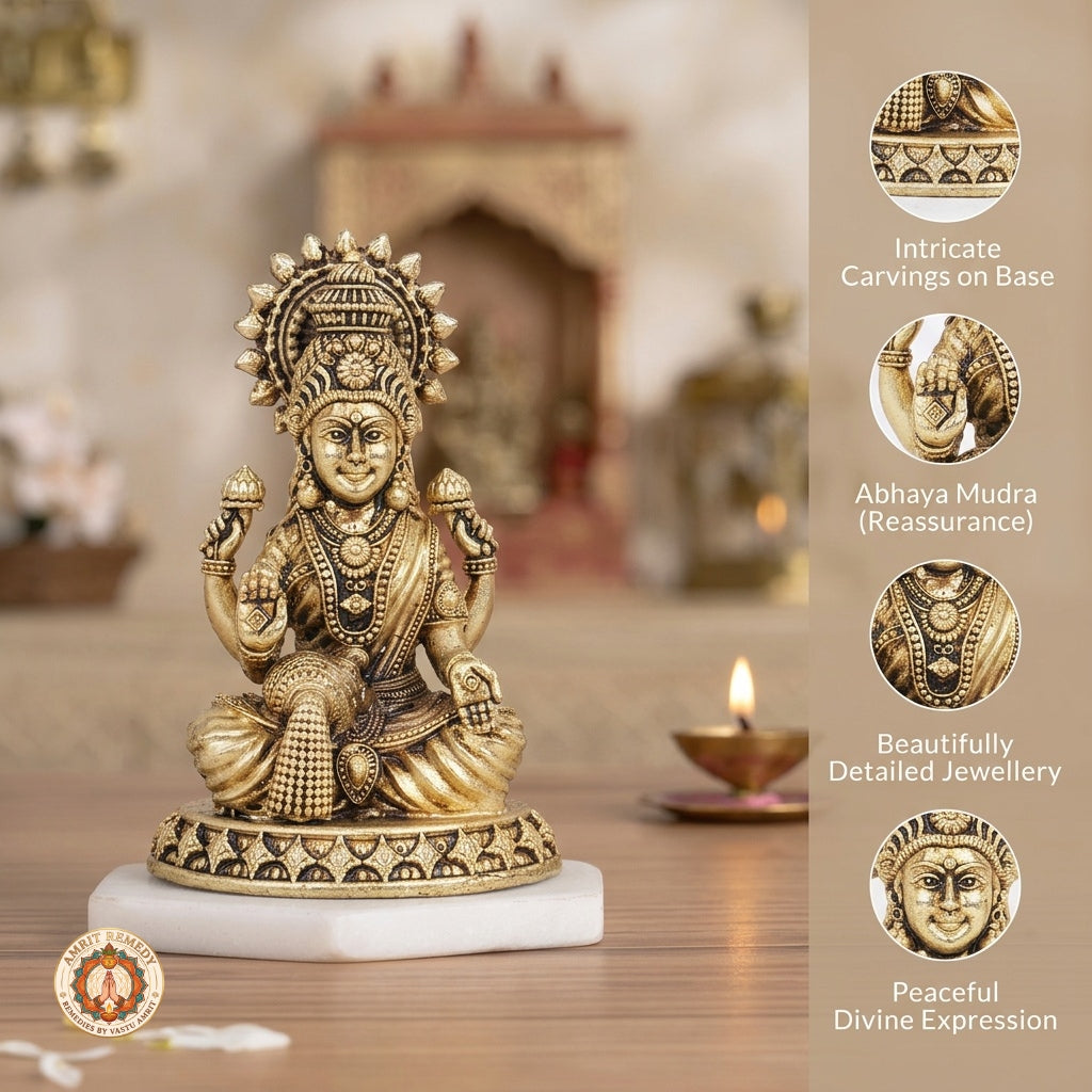 Brass Lakshmi Mata Murti for Home Mandir & Diwali Puja (9 cm)