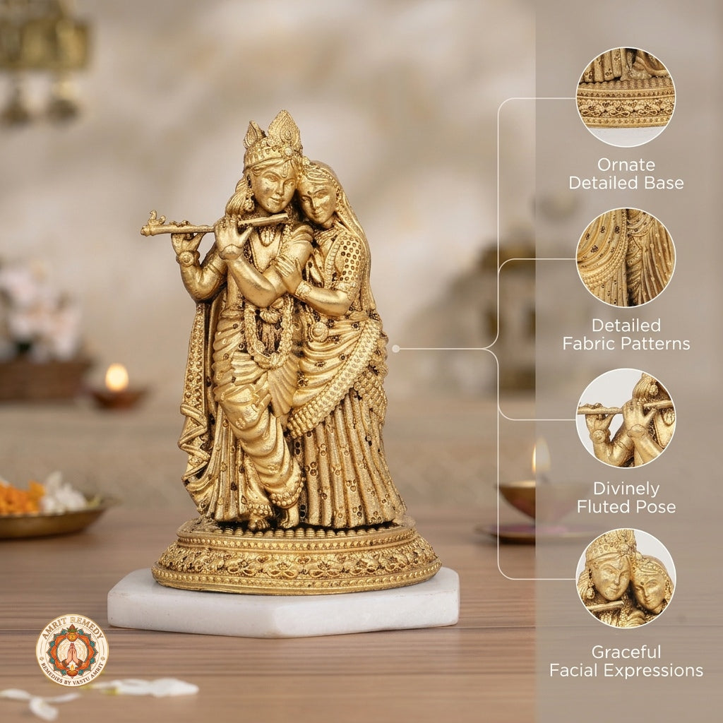 Brass Radha Krishna Murti for Love, Peace & Vastu (14.5 cm)