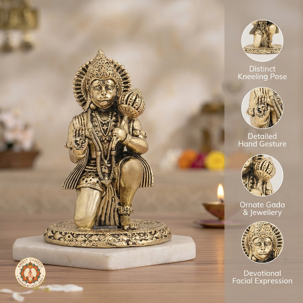 Brass Veer Hanuman Ji Murti for Car Dashboard, Desk & Mandir