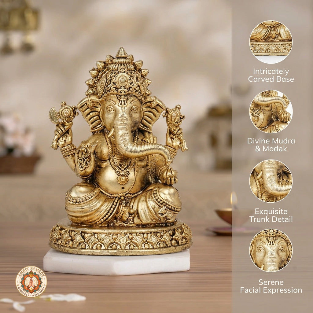 Brass Ganesha Murti for Prosperity, Wisdom & Vastu (9 cm)