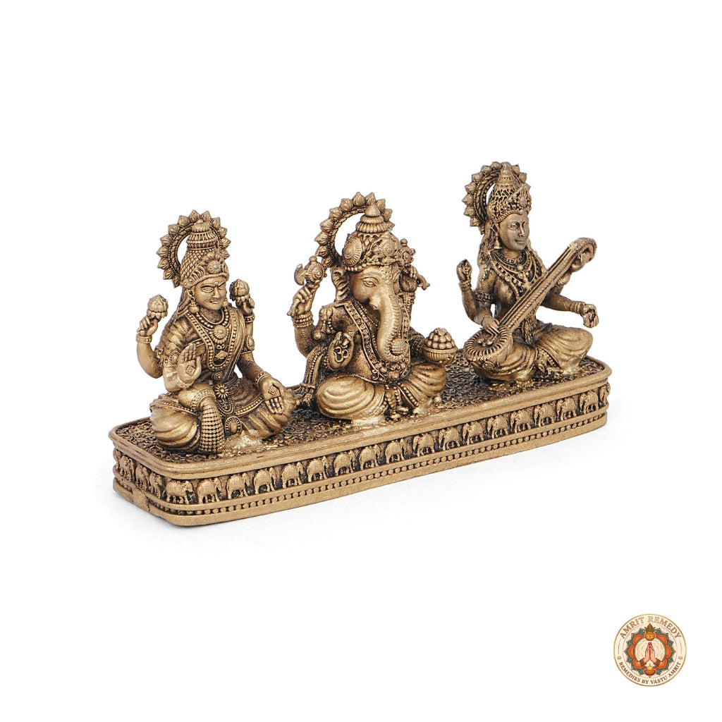 Brass Laxmi Ganesh Saraswati Murti for Home Temple & Office (3 Inch)