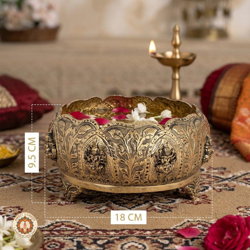 Brass Ashta Lakshmi Urli for Entrance, Vastu & Festive Decor