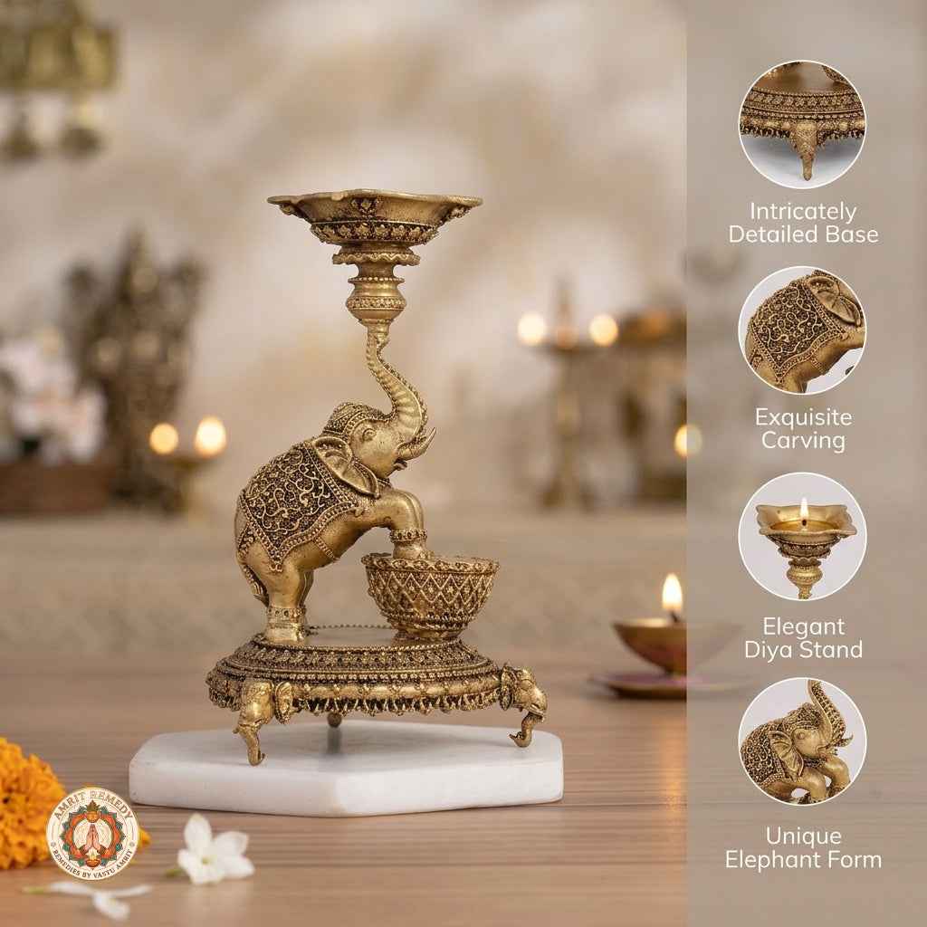Brass Royal Elephant Diya Stand for Home Temple & Decor