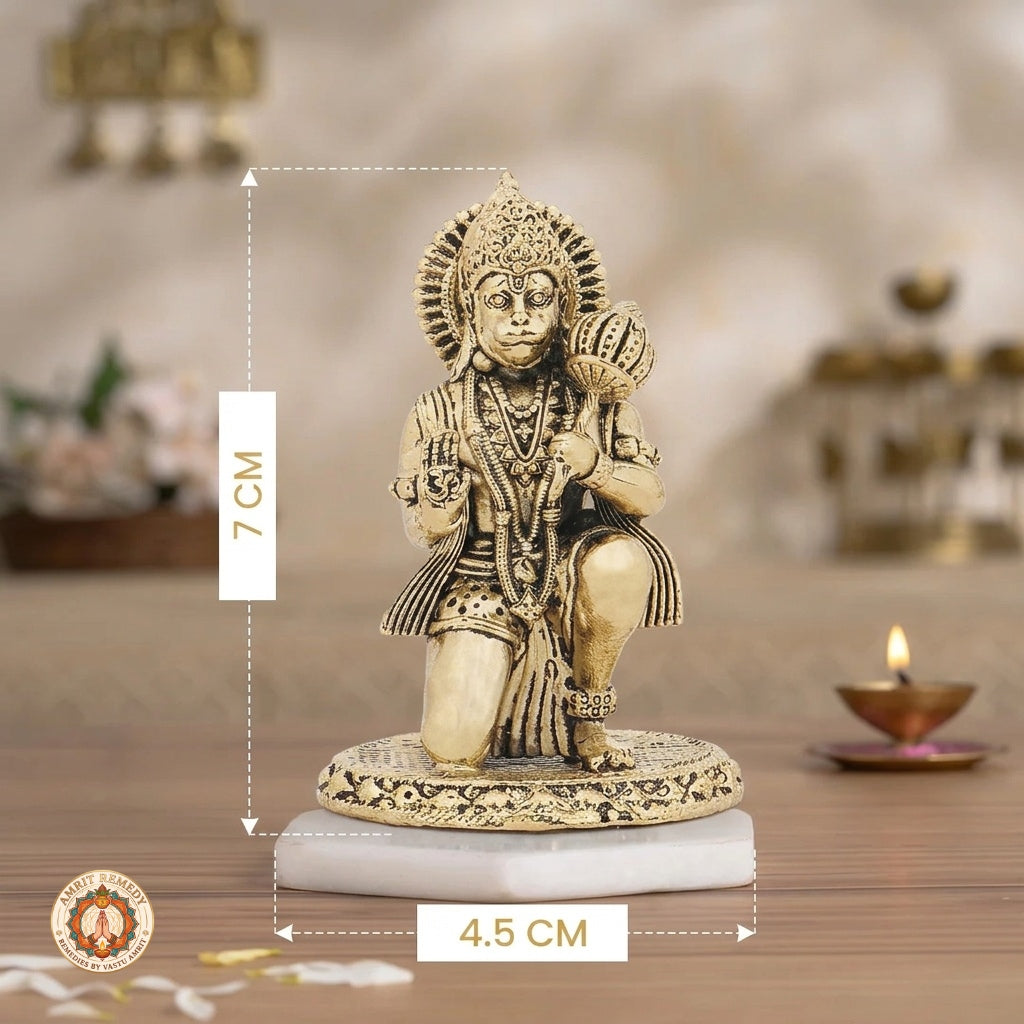 Brass Veer Hanuman Ji Murti for Car Dashboard, Desk & Mandir
