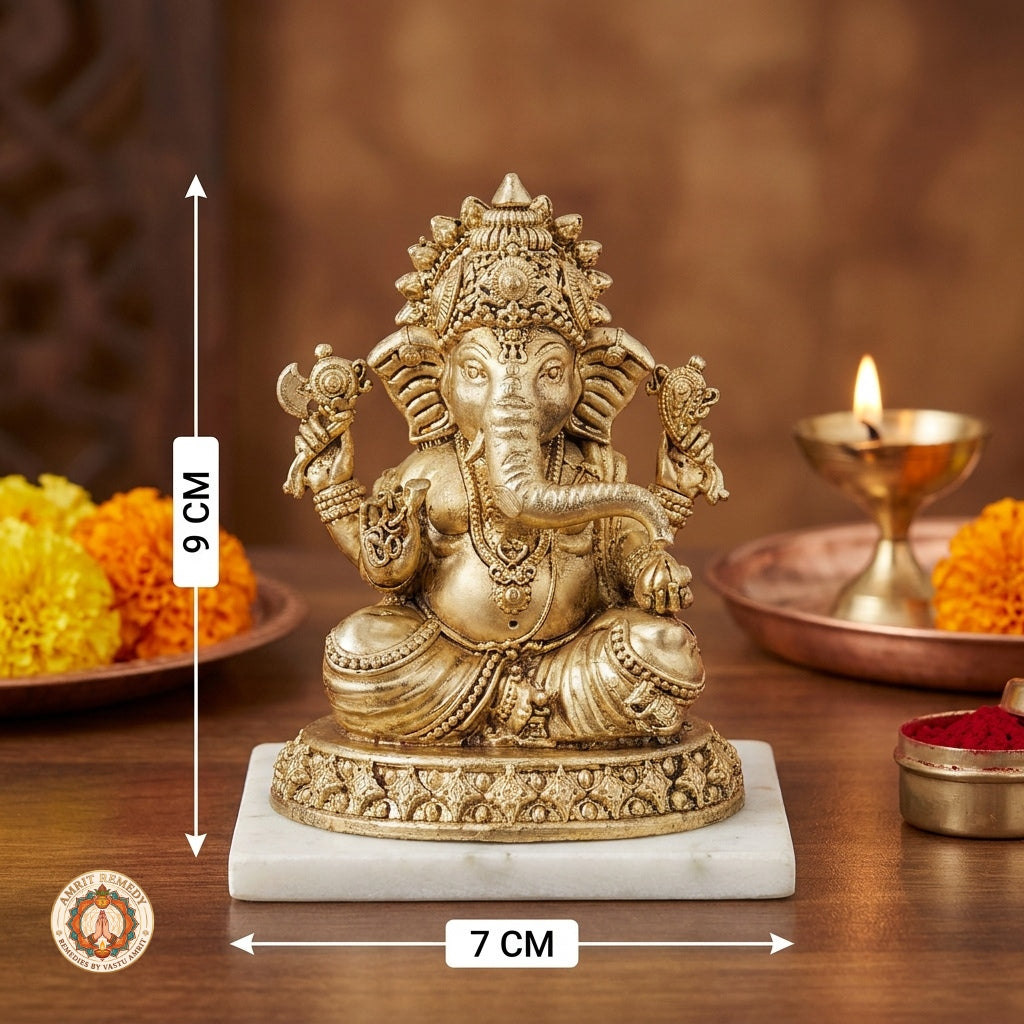 Brass Ganesha Murti for Prosperity, Wisdom & Vastu (9 cm)