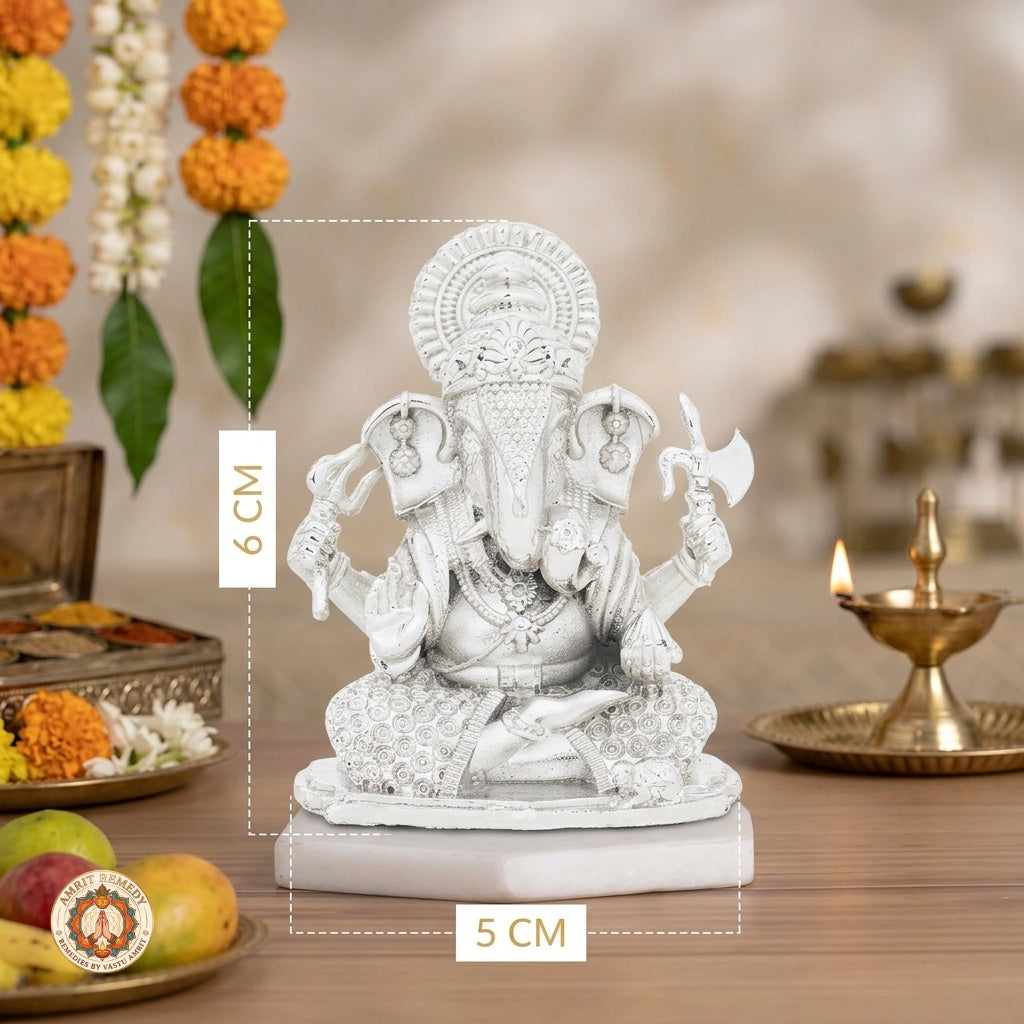 Auspicious Silver Plated Brass Ganpati Murti for Wealth, Wisdom & Vastu (6 cm)