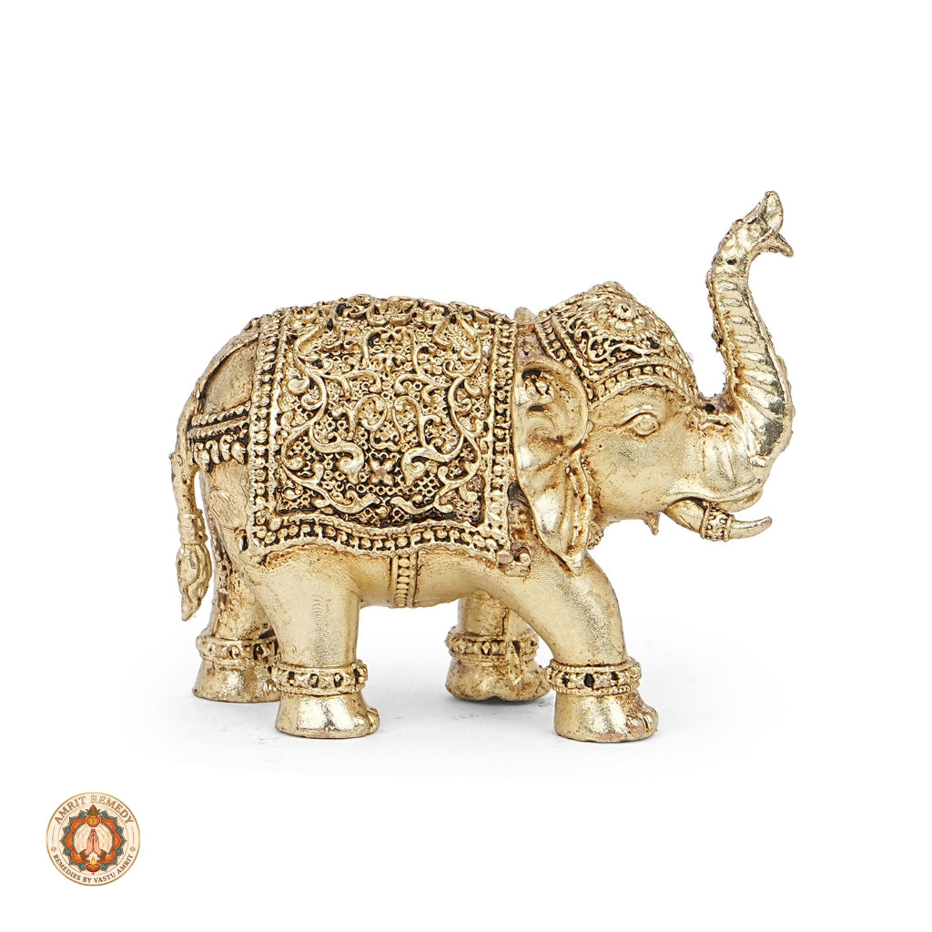 Brass Trunk-Up Elephant Idol for Wealth, Luck & Authority (5.5 cm)