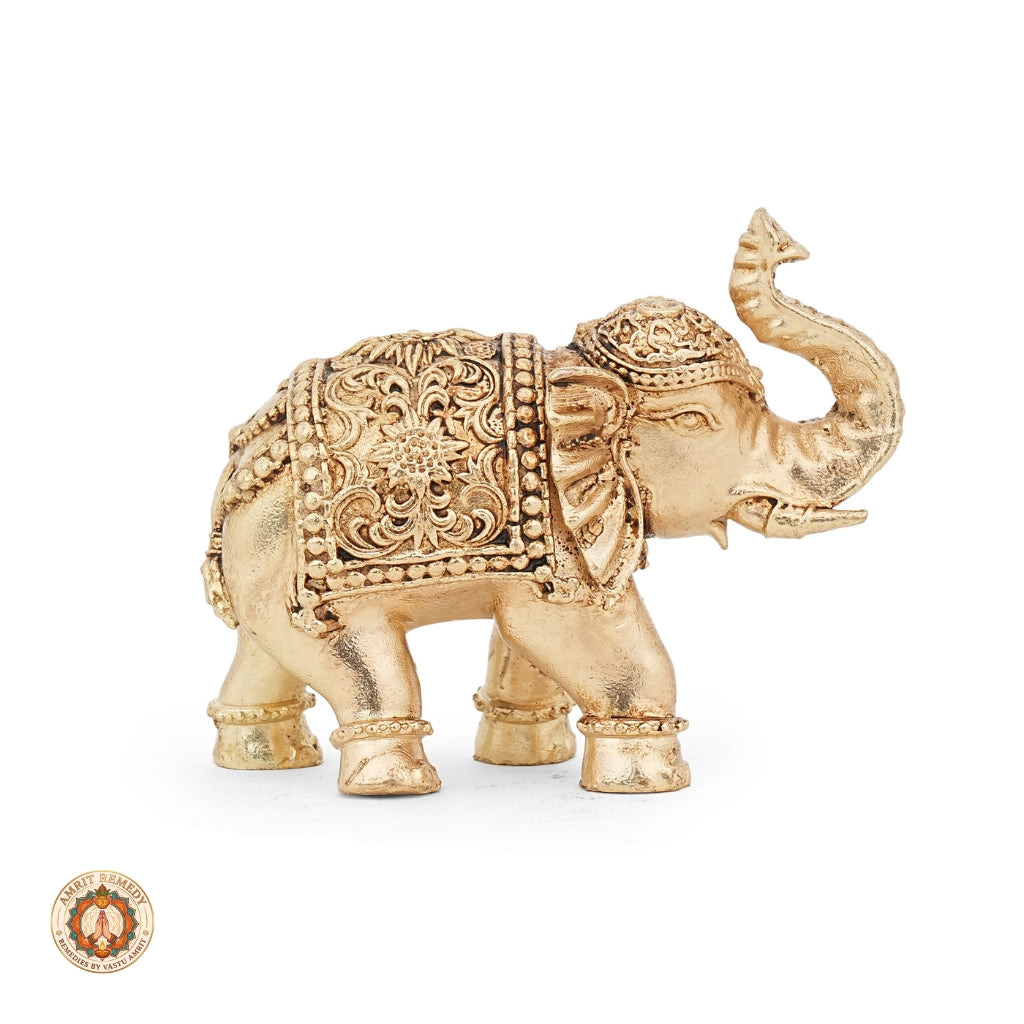 Brass Trunk-Up Royal Elephant Showpiece for Home Decor & Mandir (6.5 cm)