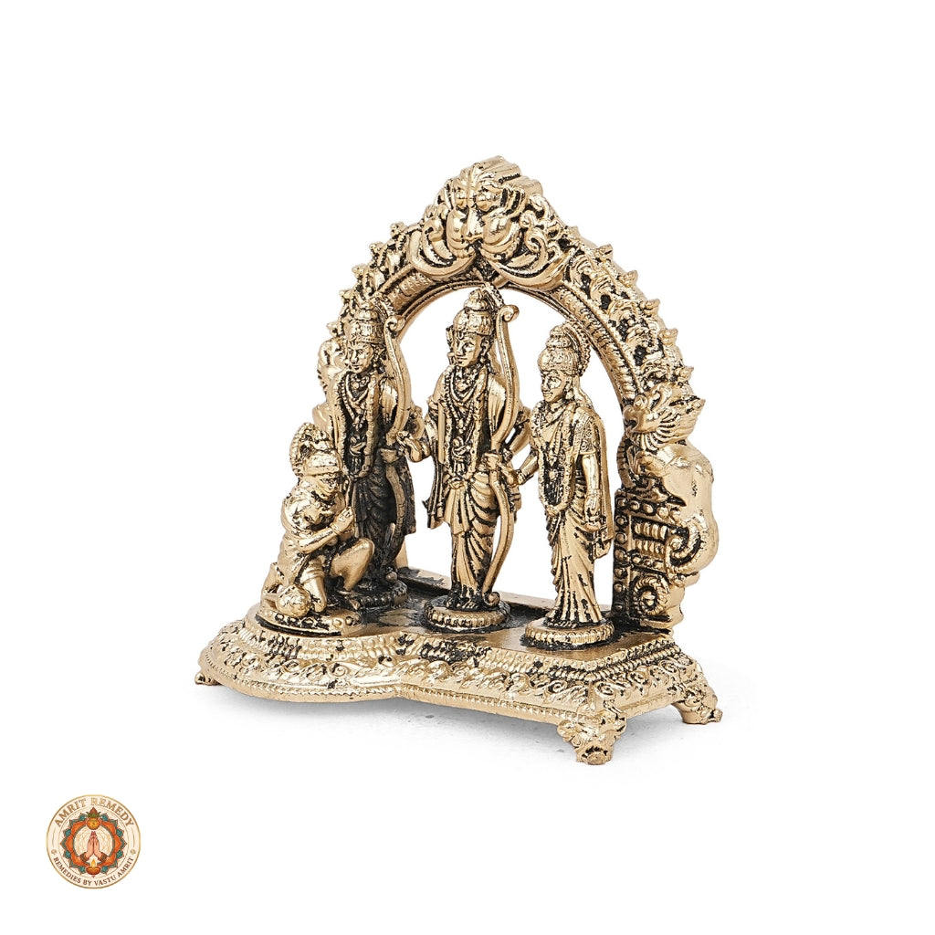 Brass Ram Darbar Murti with Carved Prabhavali for Mandir & Home Decor