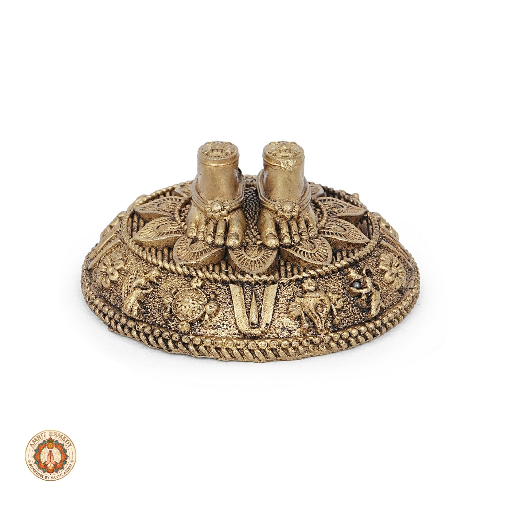 Brass Lakshmi Vishnu Charan Paduka for Wealth, Protection & Puja (6.5 cm)