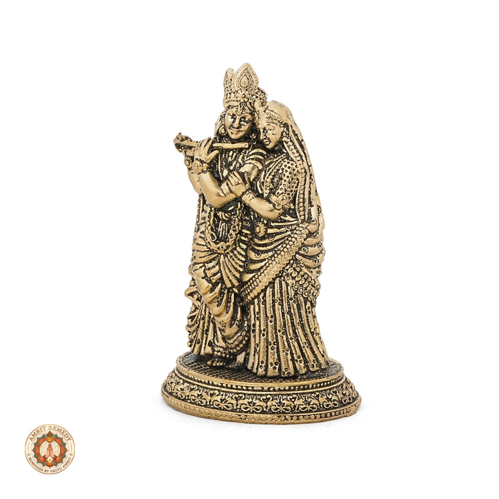 BrassRadha Krishna Murti for Home Temple & Car Dashboard (9.5 cm)