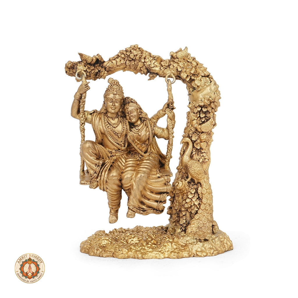 Brass Radha Krishna on Jhula Murti for Home Temple & Decor