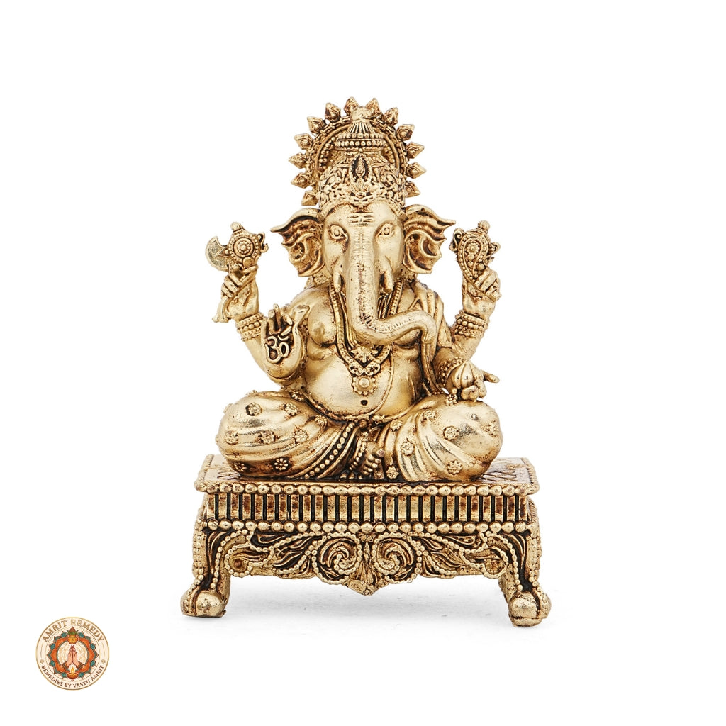 Brass Ganesha Murti on Chowki for Mandir & Office Desk