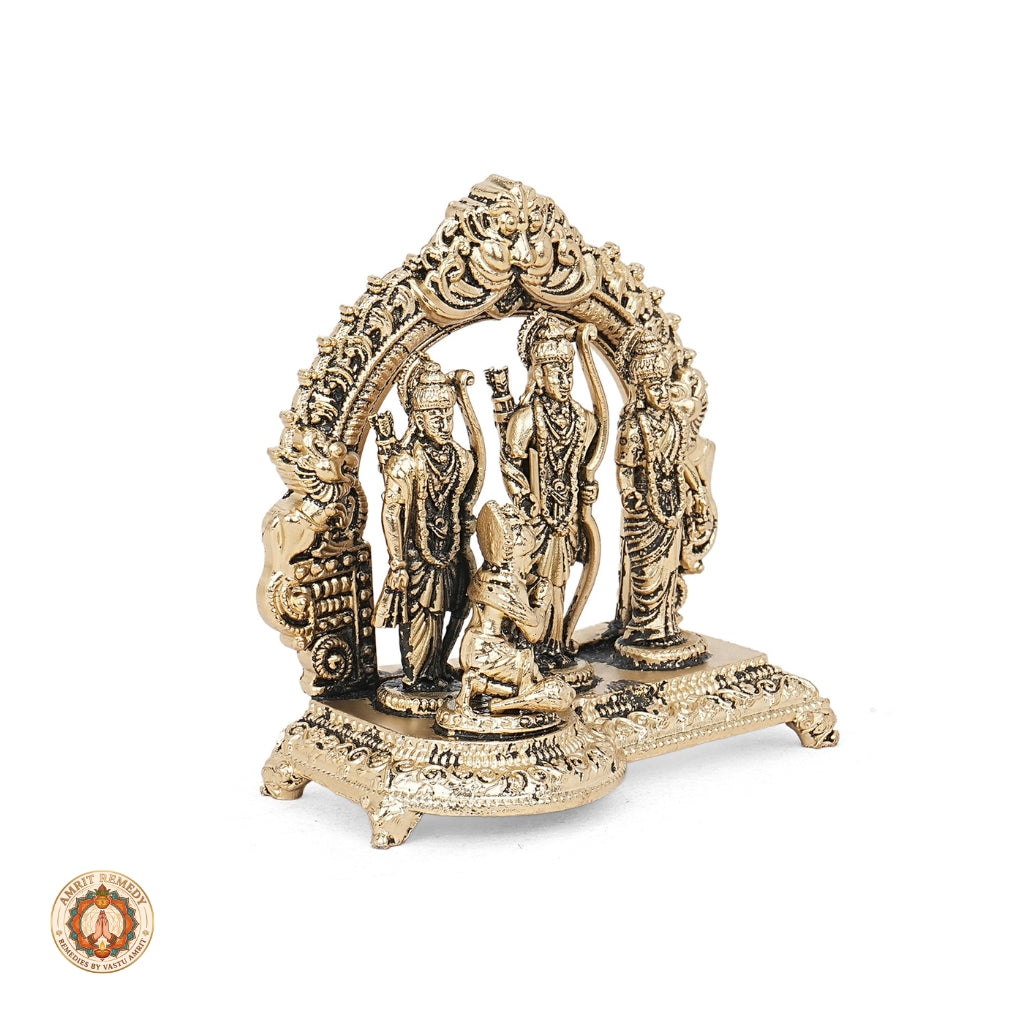 Brass Ram Darbar Murti with Carved Prabhavali for Mandir & Home Decor
