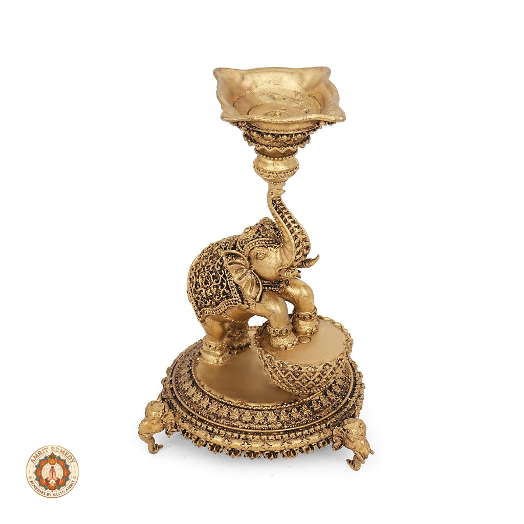 Brass Royal Elephant Diya Stand for Home Temple & Decor