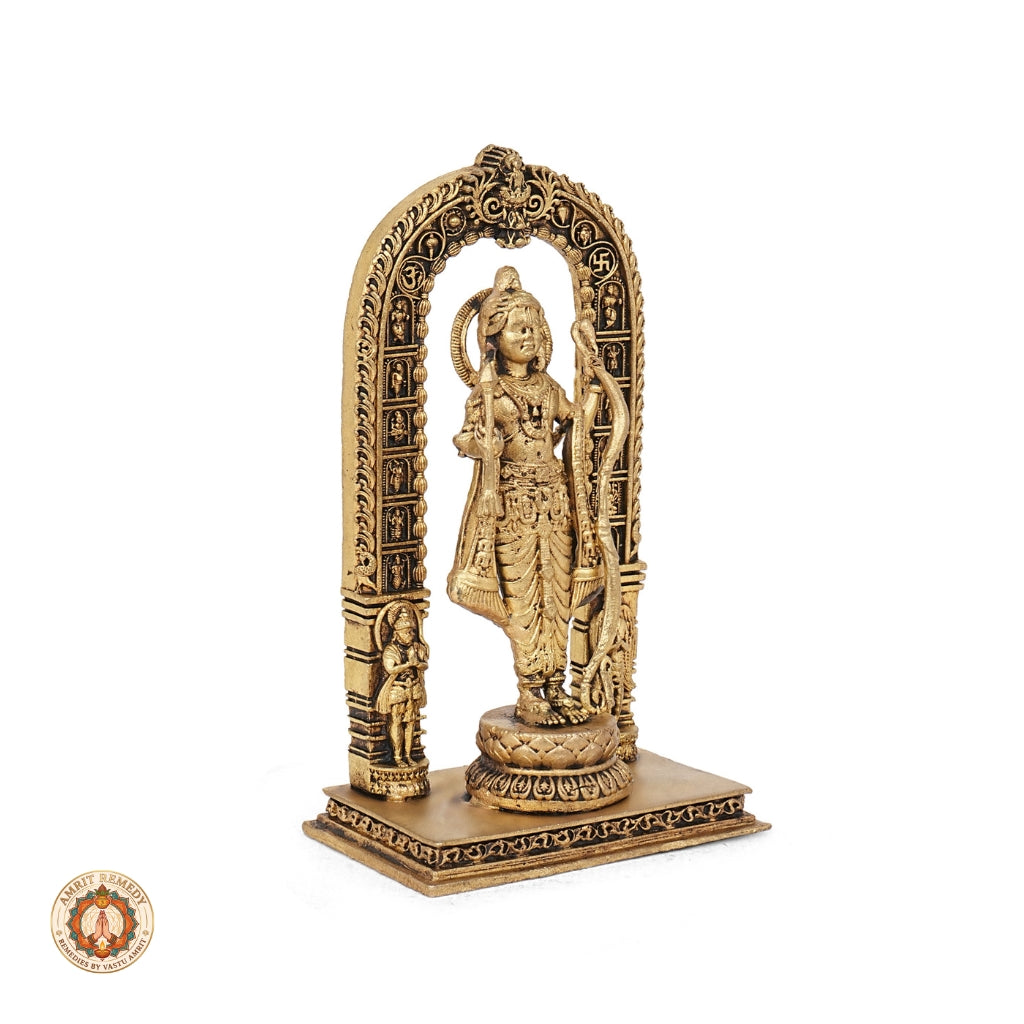 Brass Ayodhya Ram Lalla Murti with Ornate Prabhavali & Bow (13CM)