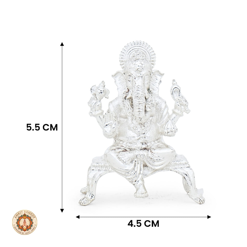Silver Plated Brass Laxmi Ganesh Murti Set on Singhasan (5.5 cm)