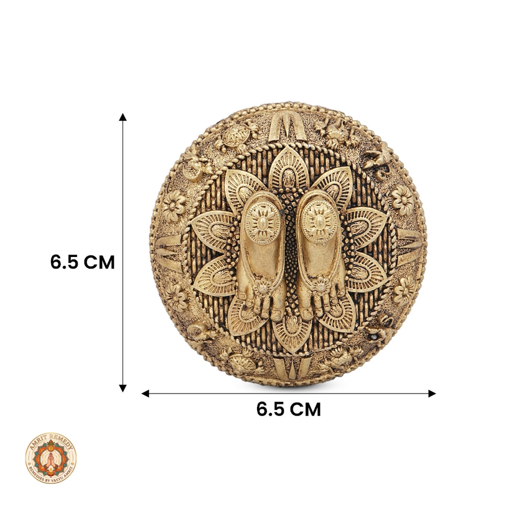 Brass Lakshmi Vishnu Charan Paduka for Wealth, Protection & Puja (6.5 cm)