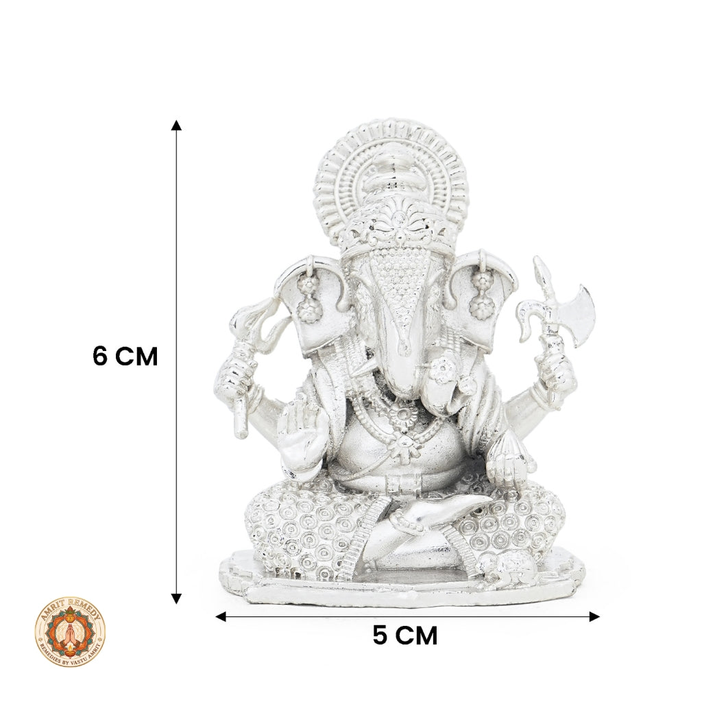 Auspicious Silver Plated Brass Ganpati Murti for Wealth, Wisdom & Vastu (6 cm)