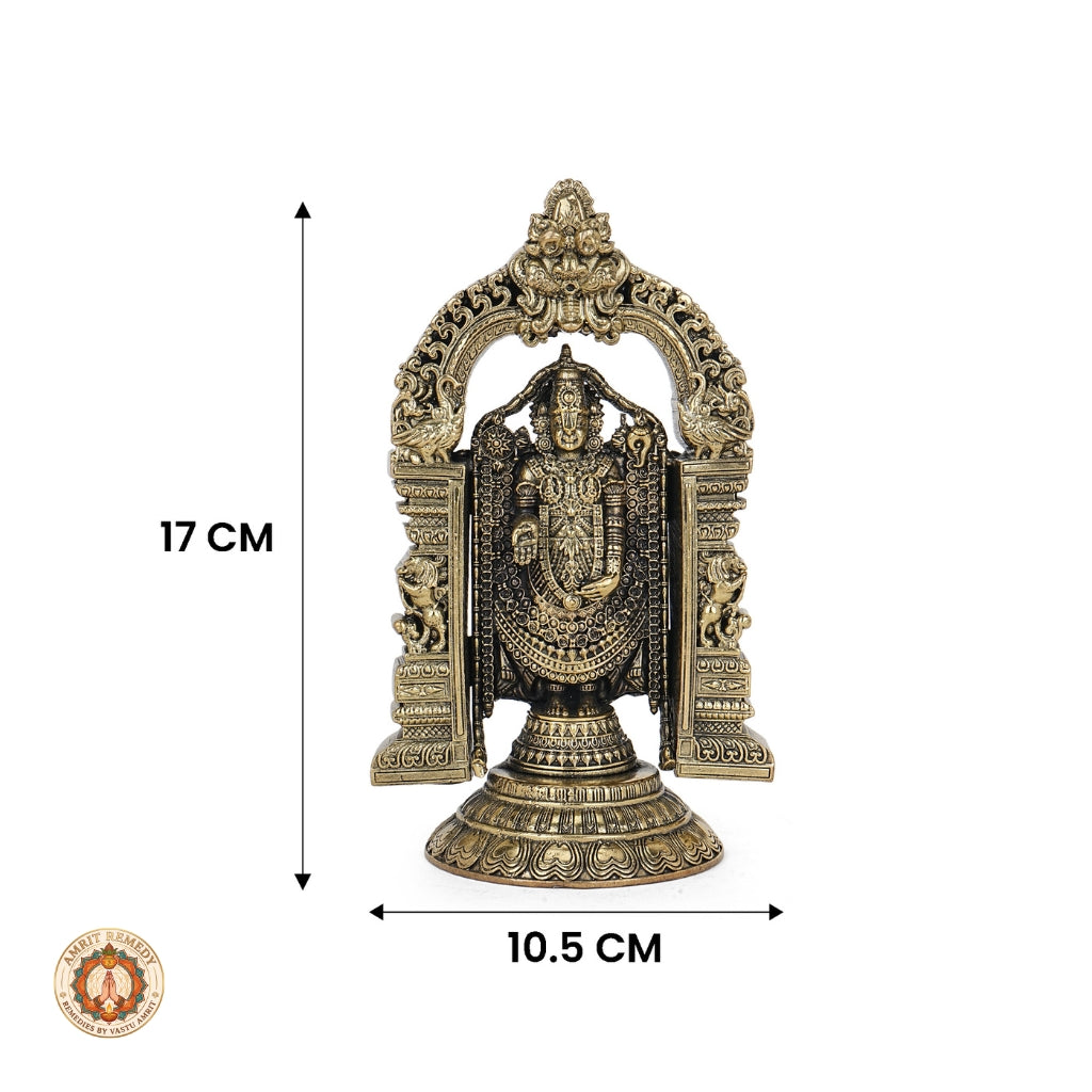 Brass Tirupati Balaji Murti with Prabhavali Arch for Wealth, Debt Relief & Vastu (17 cm)