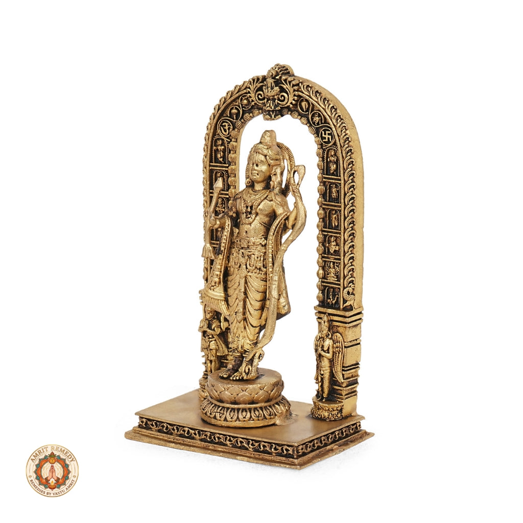 Brass Ayodhya Ram Lalla Murti with Ornate Prabhavali & Bow (13CM)