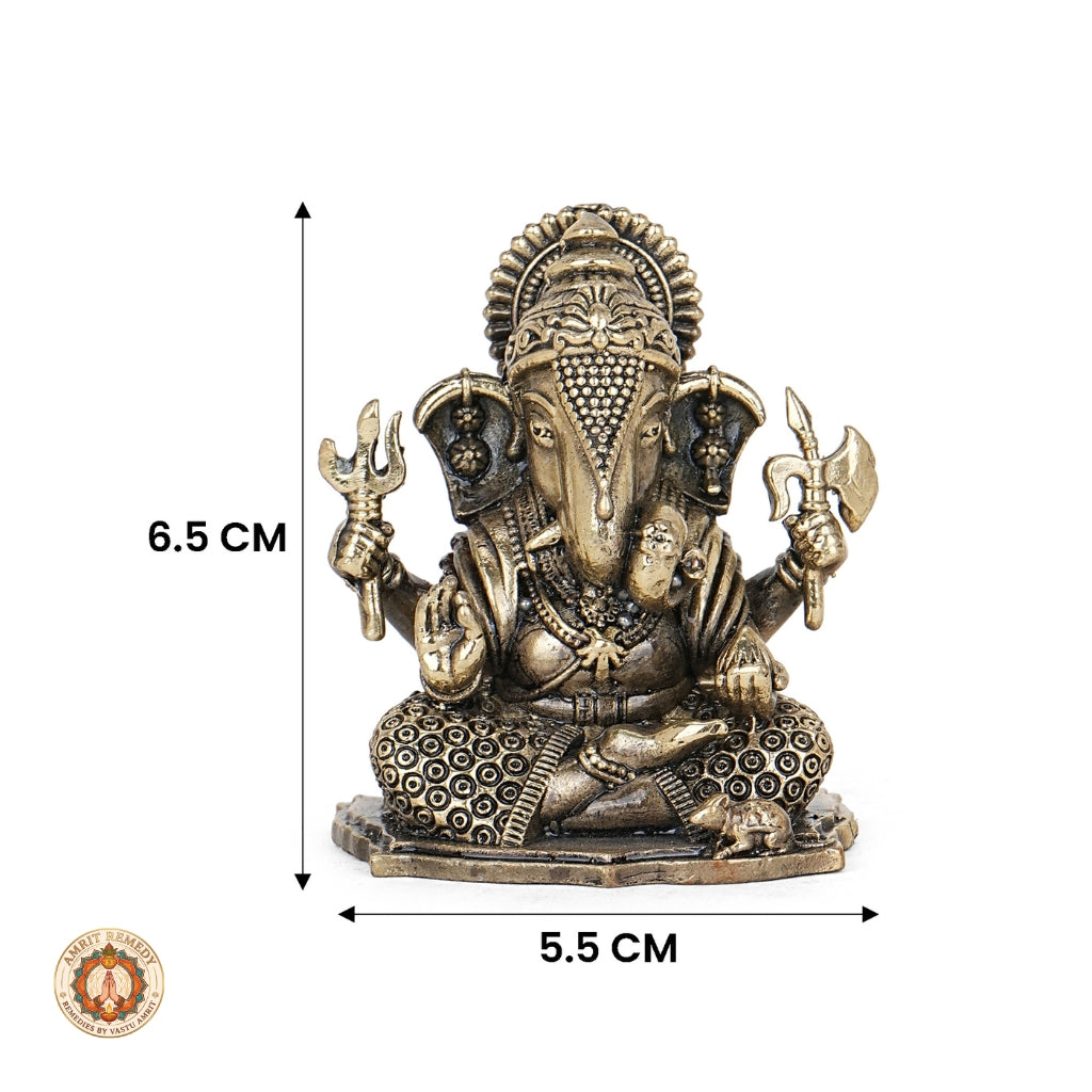 Brass Vighnaharta Ganesh Figurine for Car Dashboard & Workstation