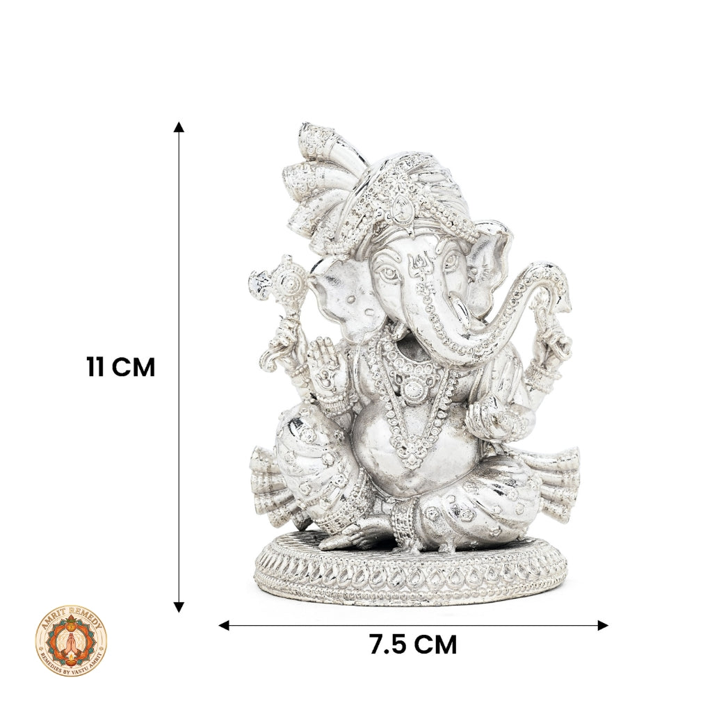 Silver Plated Brass Pagdi Ganesha Murti for Mandir & Living Room (11 cm)