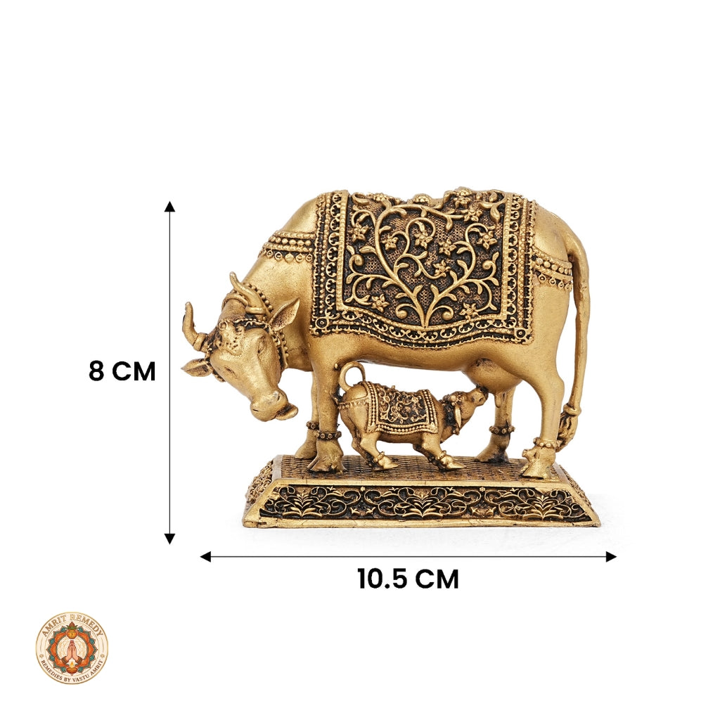 Brass Kamadhenu with Calf Idol for Abundance, Fertility & Peace