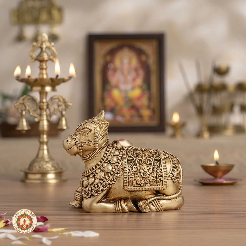 Brass Nandi Devotee Figurine for Meditation & Prosperity