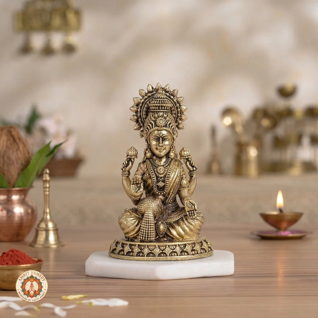 Brass Lakshmi Mata Murti for Home Mandir & Diwali Puja (9 cm)