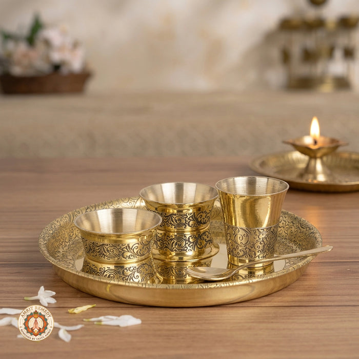 5-Piece Brass Bhog & Pooja Thali Set for Home Mandir & Laddu Gopal Seva