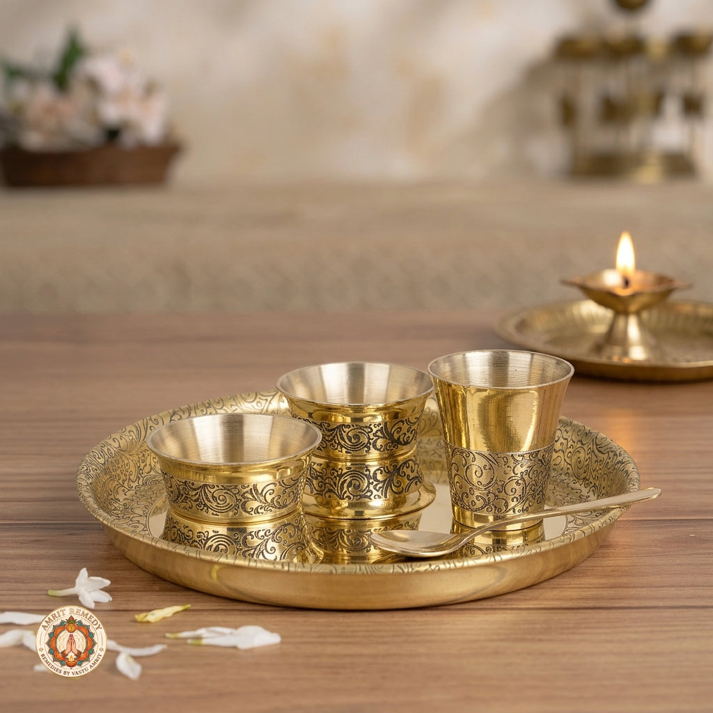 5-Piece Brass Bhog & Pooja Thali Set for Home Mandir & Laddu Gopal Seva