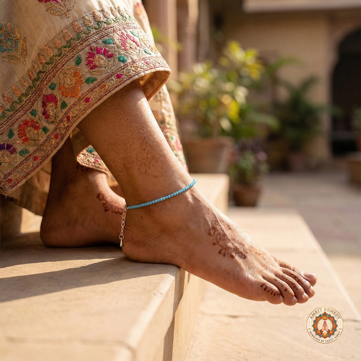 Natural Firoza (Turquoise) Gemstone Healing Anklet