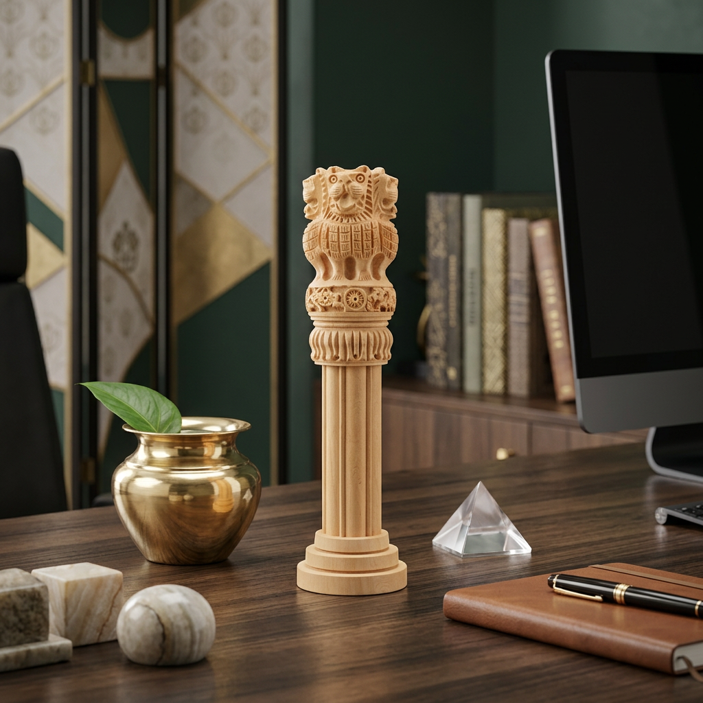 Wooden Ashok Stambh for Office Desk - Career, Government Work and Contracts Vastu