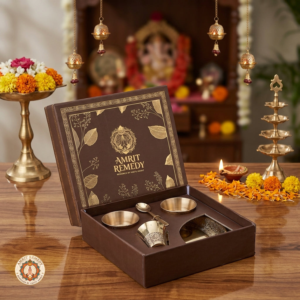 5-Piece Brass Bhog & Pooja Thali Set for Home Mandir & Laddu Gopal Seva
