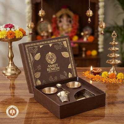 5-Piece Brass Bhog & Pooja Thali Set for Home Mandir & Laddu Gopal Seva