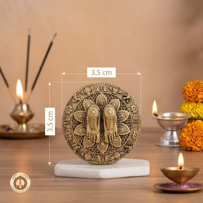 Brass Lakshmi Vishnu Charan Paduka for Wealth, Protection & Puja (3.5 cm)