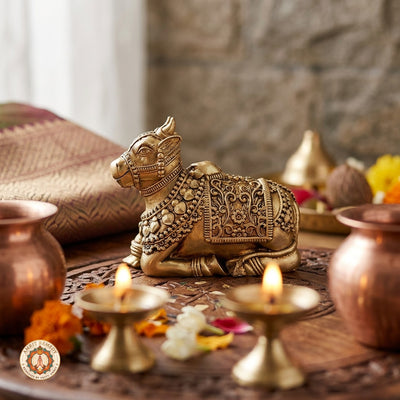 Brass Nandi Devotee Figurine for Meditation & Prosperity