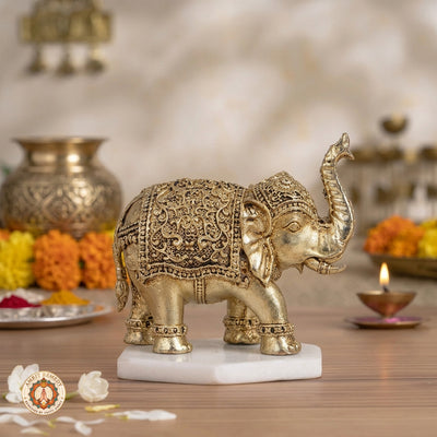 Brass Trunk-Up Elephant Idol for Wealth, Luck & Authority (5.5 cm)