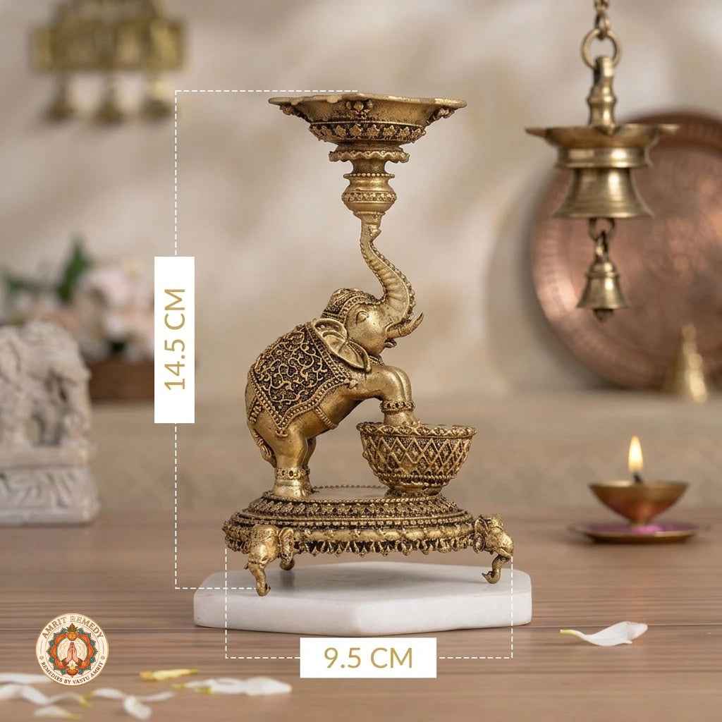 Brass Royal Elephant Diya Stand for Home Temple & Decor