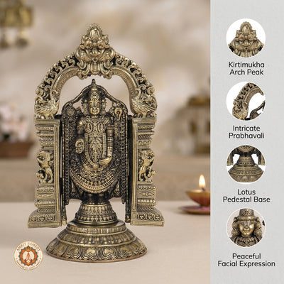 Brass Tirupati Balaji Murti with Prabhavali Arch for Wealth, Debt Relief & Vastu (17 cm)