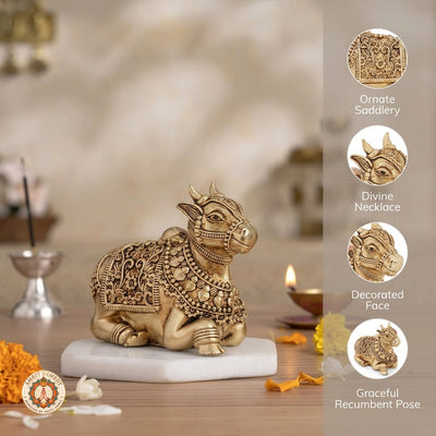 Brass Nandi Devotee Figurine for Meditation & Prosperity