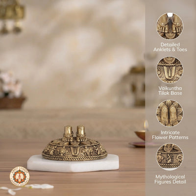 Brass Lakshmi Vishnu Charan Paduka for Wealth, Protection & Puja (6.5 cm)