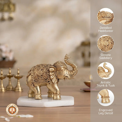 Brass Trunk-Up Royal Elephant Showpiece for Home Decor & Mandir (6.5 cm)