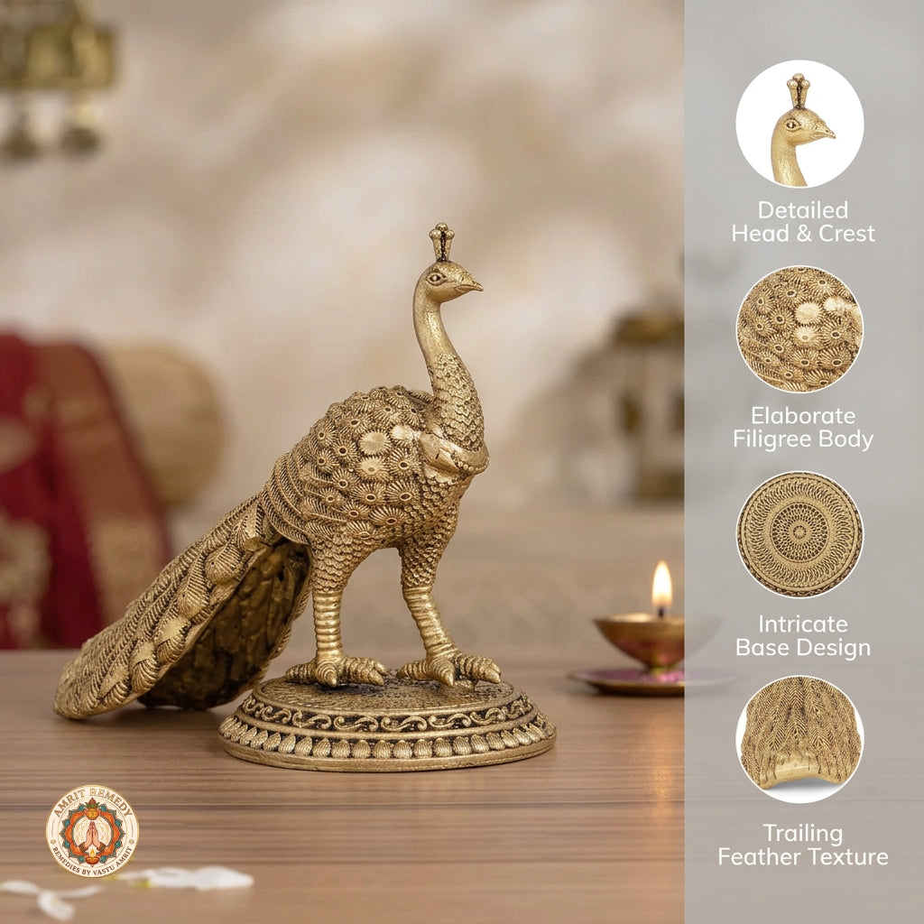 Brass Royal Peacock Showpiece for Home Decor & Vastu